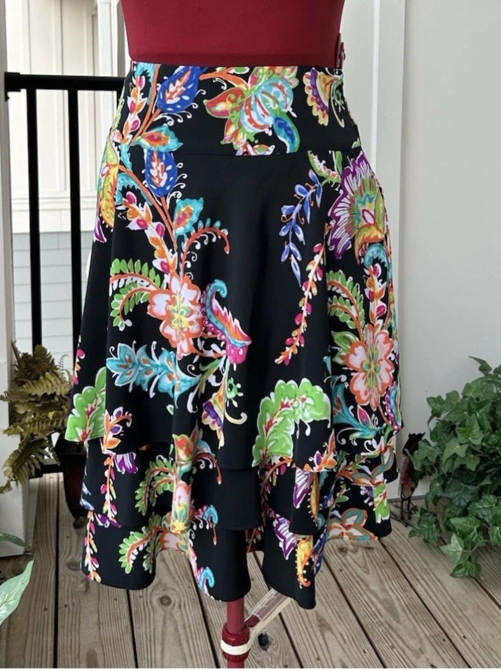 Ralph Lauren Layered Flounce Skirt with Gorgeous Multicolor Floral Paisley Print
